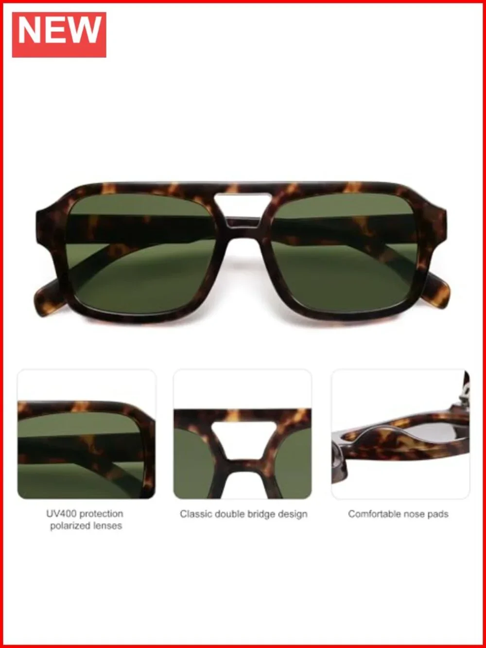Retro Aviator Square Sunglasses Polarized Trendy 80s 90s Sun Glasses